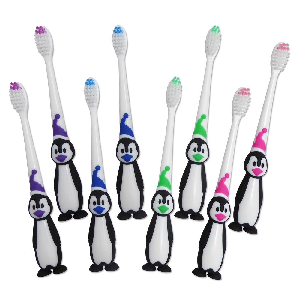 8 Childrens Toothbrushes ~ Bulk Packs Kids Manual Brushes (Penguin)