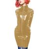 ERFSQIYALHJ Lockable Wetlook PVC Sissy Pencil Mini Dress Faux Latex Sexy Slim Exotic Short Dresses (Gold,XL) view 1
