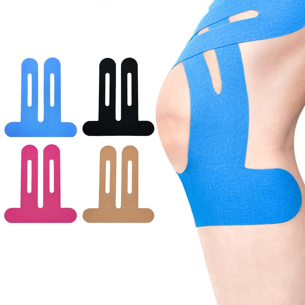 4 Pcs Kinesiology Tape for Knees, Elastic Waterproof Pre Cut Sports Tapes (Black, Nude, Blue, Pink)