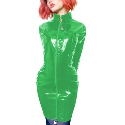 ERFSQIYALHJ Lockable Wetlook PVC Sissy Pencil Mini Dress Faux Latex Sexy Slim Exotic Short Dresses (Green,4XL)