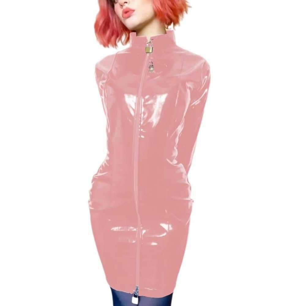 ERFSQIYALHJ Lockable Wetlook PVC Sissy Pencil Mini Dress Faux Latex Sexy Slim Exotic Short Dresses (Lotus,5XL)