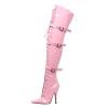 LIUGUISUOCHBH 5 Inch Heel Pointed Toe Patent Leather Over Knee Boots for Women Men | for Crossdressing Show Nightclub Costume Party,Pink,3 UK view 1