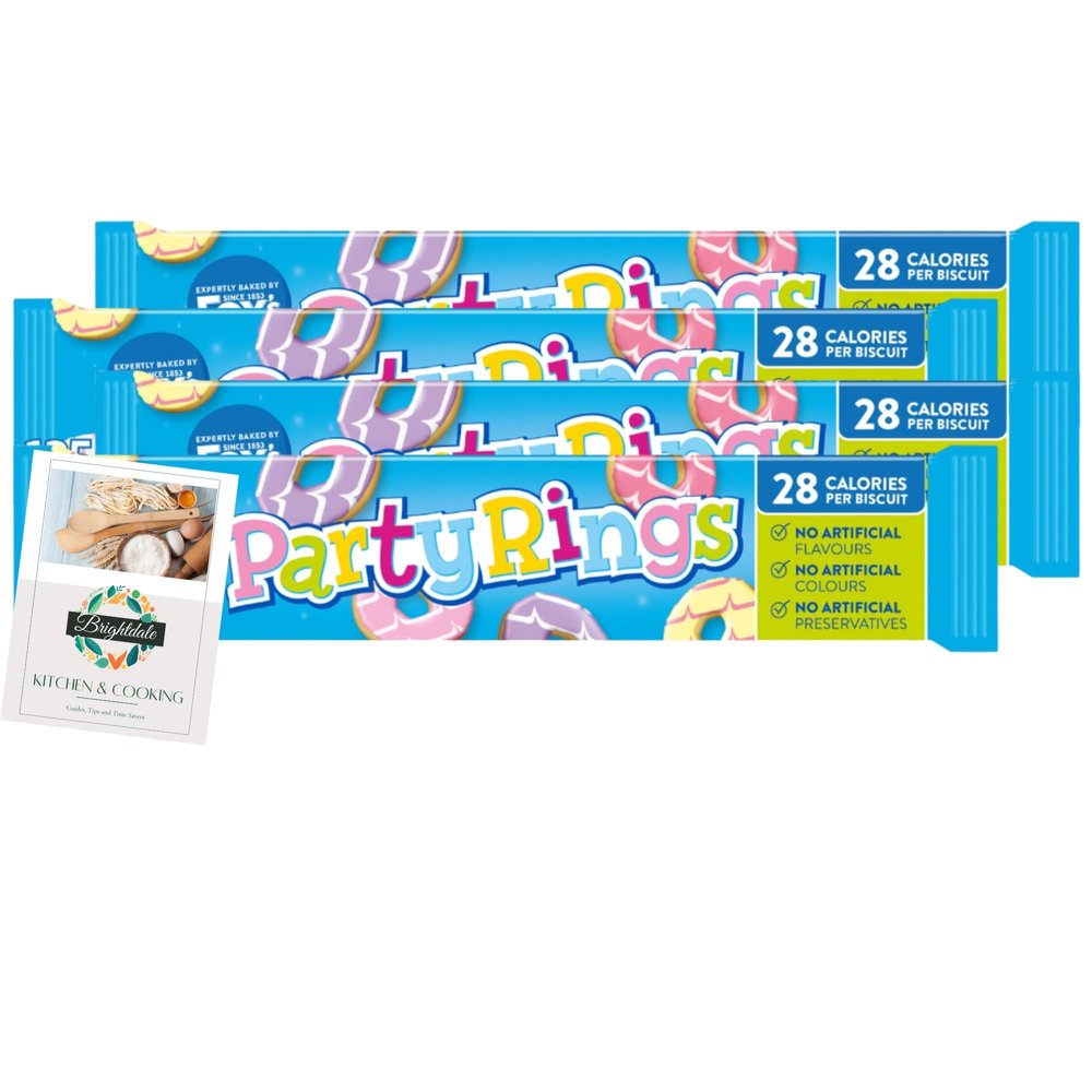 Party Biscuits Bundle with Foxs Party Rings 125g 4 Pack + Brightdale Kitchen Booklet