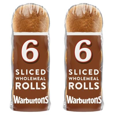 Sliced Soft Brown Warburton Sandwich Burger Rolls Baps 2x6 Pack (2 Packs of 6)