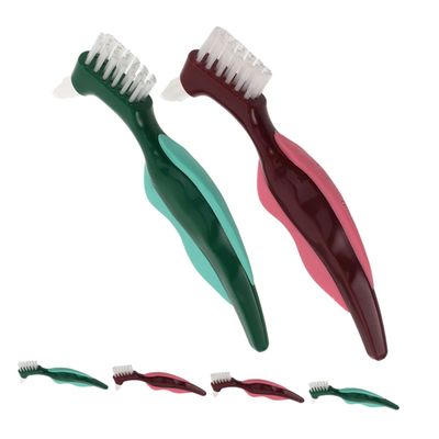 Beavorty 6pcs Dual Head False Teeth Brushes for Elderly Hard Bristle Denture Toothbrush with Gum Massaging Side Portable Compact Design for Daily Oral Care and Travel Cleaning