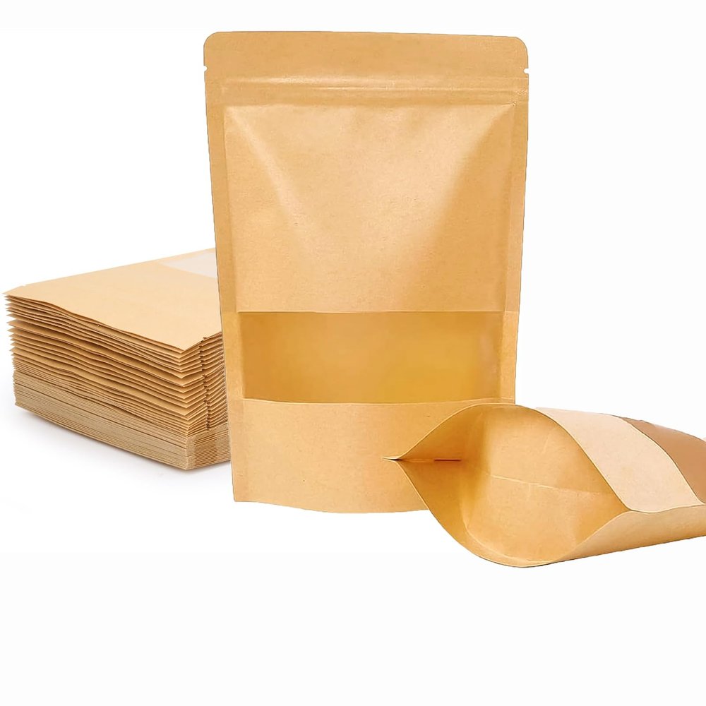 100pcs reusable sealed kraft paper bag with matte window and tear hole, suitable for small business and household use (5.5 x 7.9 inches)