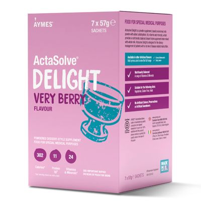 AYMES - ActaSolve Delight - 7 Servings - Dessert-Style Nutritional Supplement - Powder Mix with Milk - Very Berry - Gluten free, Vegetarian, Halal & Kosher - For Ages 3+ and Adults