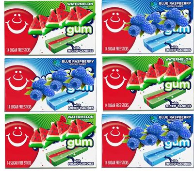 6 x Mixed Blue Raspberry,Watermelon Sugar Free Chewing Gum Pack - 14 x Sugar free stick in a Pack