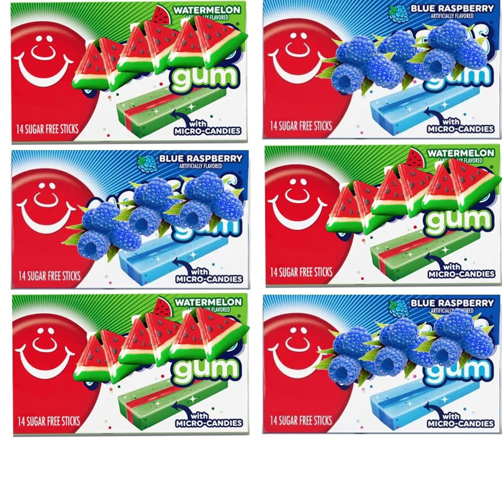 6 x Mixed Blue Raspberry,Watermelon Sugar Free Chewing Gum Pack - 14 x Sugar free stick in a Pack