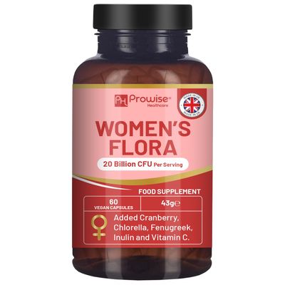 Advanced Probiotics for Women | Prowise Womens Flora | Pre & Probiotics for Womens Intimate & Gut Health | 20 Billion CFU | Added Cranberry, Vitamin C, Fenugreek, Chlorella & Inulin | 60 Capsules