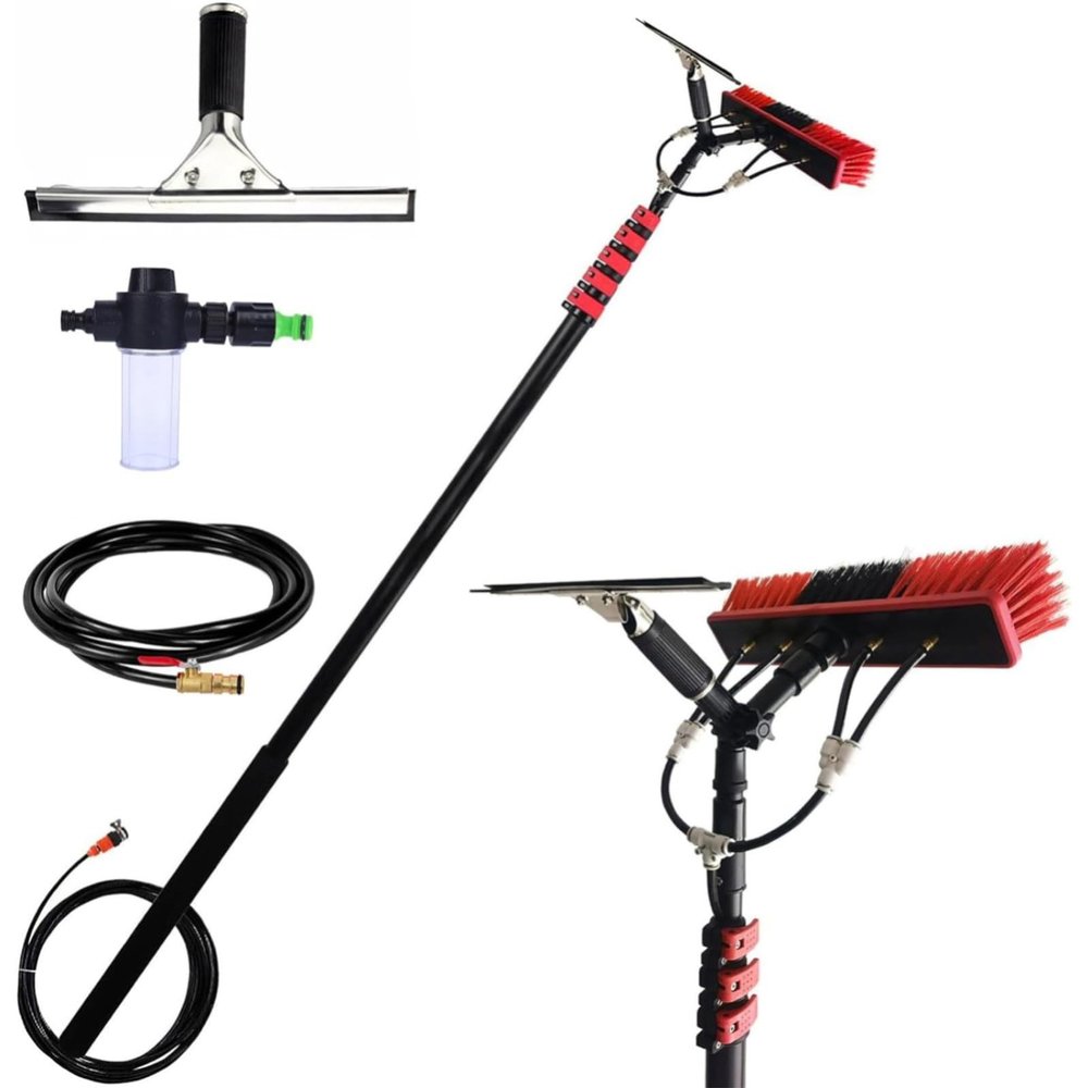 10.8M Telescopic Window Cleaning Brush & Wiper Set - Adjustable 3.6-10.8M Reach Ideal for Solar Panel Patio Roof & Garden Cleaning - Efficient Winter Cleaning Tool