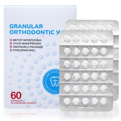 Braces Wax - Orthodontic Wax for Braces - 60 Dental Wax Capsules in Hygienic Packaging - Long-Lasting Protection - Food Grade, Easy to Mold Orthodontist Wax for Home, Travel or Office