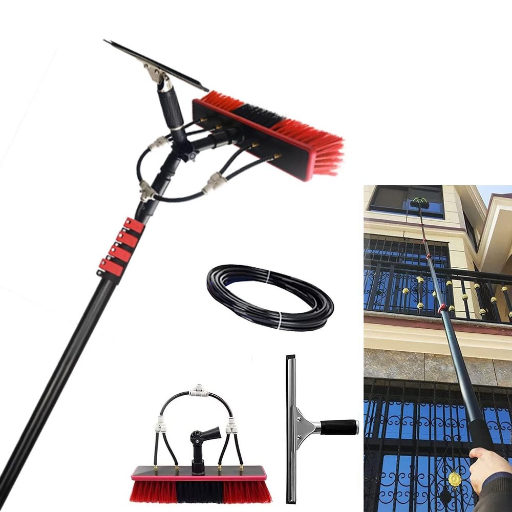 18FT Carbon Fiber Retractable Window Cleaning Brush - High Altitude Solar Panel Cleaner Water Fed Lightweight & Durable for Efficient Cleaning
