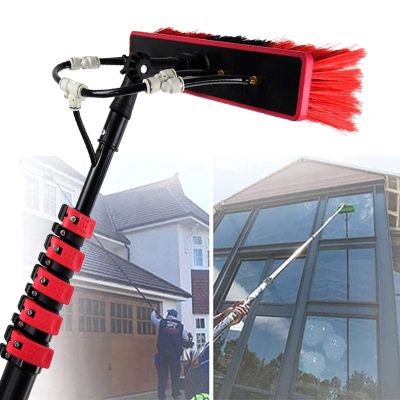 12FT-36FT Water Fed Telescopic Cleaning Brush Kit - Extendable Window Cleaner with Spray Washer Ideal for Solar Panel Cleaning & Outdoor Use Durable Window Cleaning Tool.