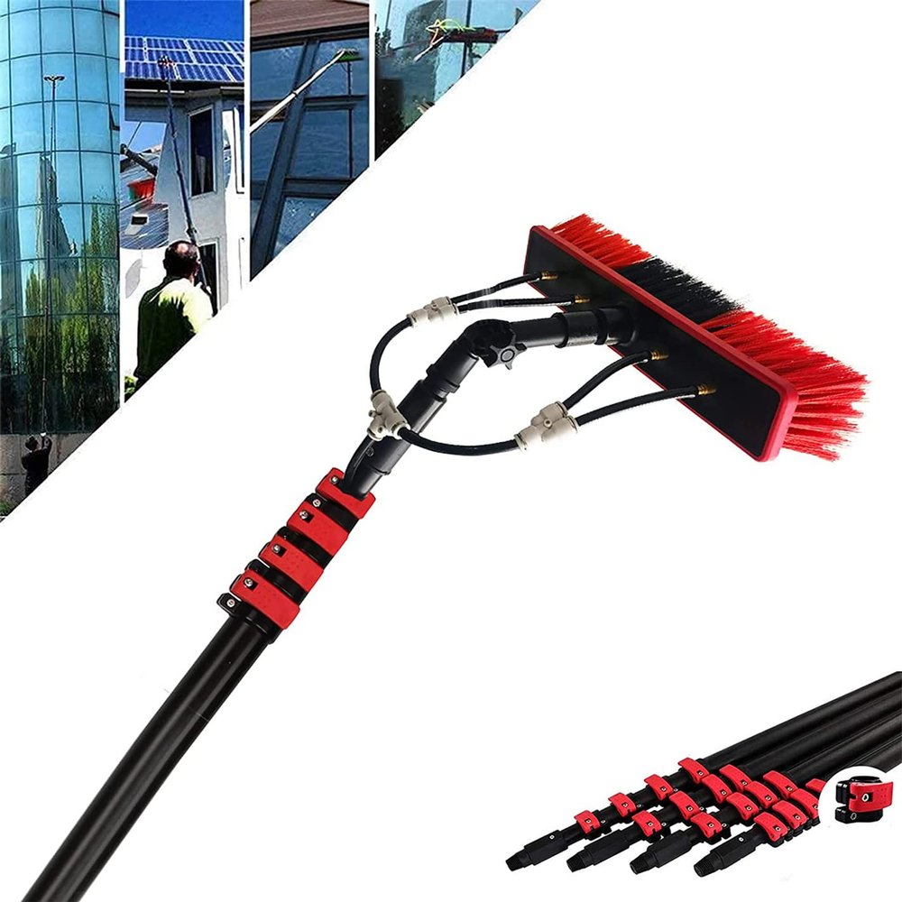 12ft Telescopic Brush & Pole - Solar Panel Cleaning Kit Extendable Window & Roof Cleaner Water Fed Brush for Conservatory Roof Maintenance Outdoor Cleaning Tools