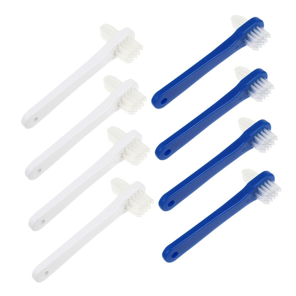 BCOATH 8Pcs Denture Toothbrush Dual Head Denture Brush Hard Bristle Design Removes Food Particles Oral Hygiene Tool for Dental Devices and False Teeth