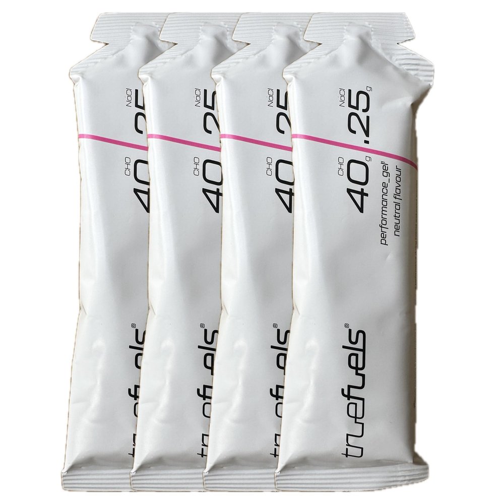 TrueFuels High Performance Sports Energy Gels With Carbohydrates & Electrolytes - Endurance Fuel For Sustained Energy - 40g Carbs with 0.25g or 1g Salt - Informed Sport (4 Pack, Neutral (40g / 0.25g))