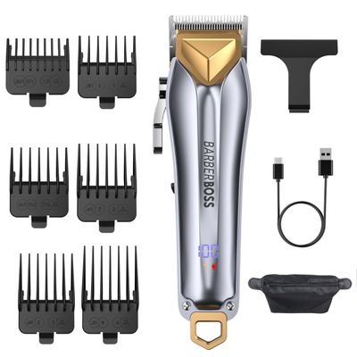 Barberboss Mens Hair & Beard Trimmer Kit, Cordless Mens Clipper, Hair Trimmer with Adjustable Dial, 6 Comb Guards, USB Charging & LED Display, Complete Grooming Set for Men