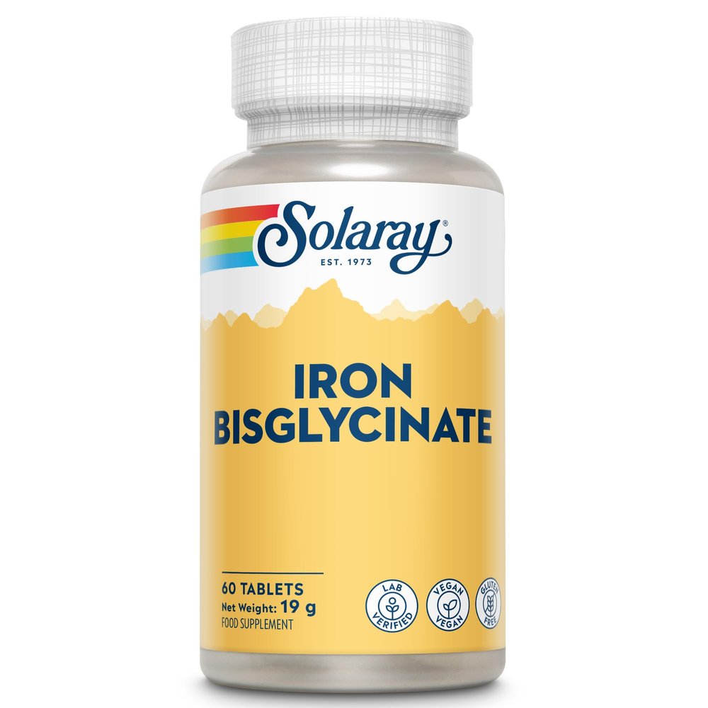 Solaray Gentle Iron Bisglycinate 25mg - 60 Vegan Tablets - High Strength Iron Supplement for Energy Support for Men & Women - with Added Alfaalfa Herb and Yellow Dock Root - Lab Verified