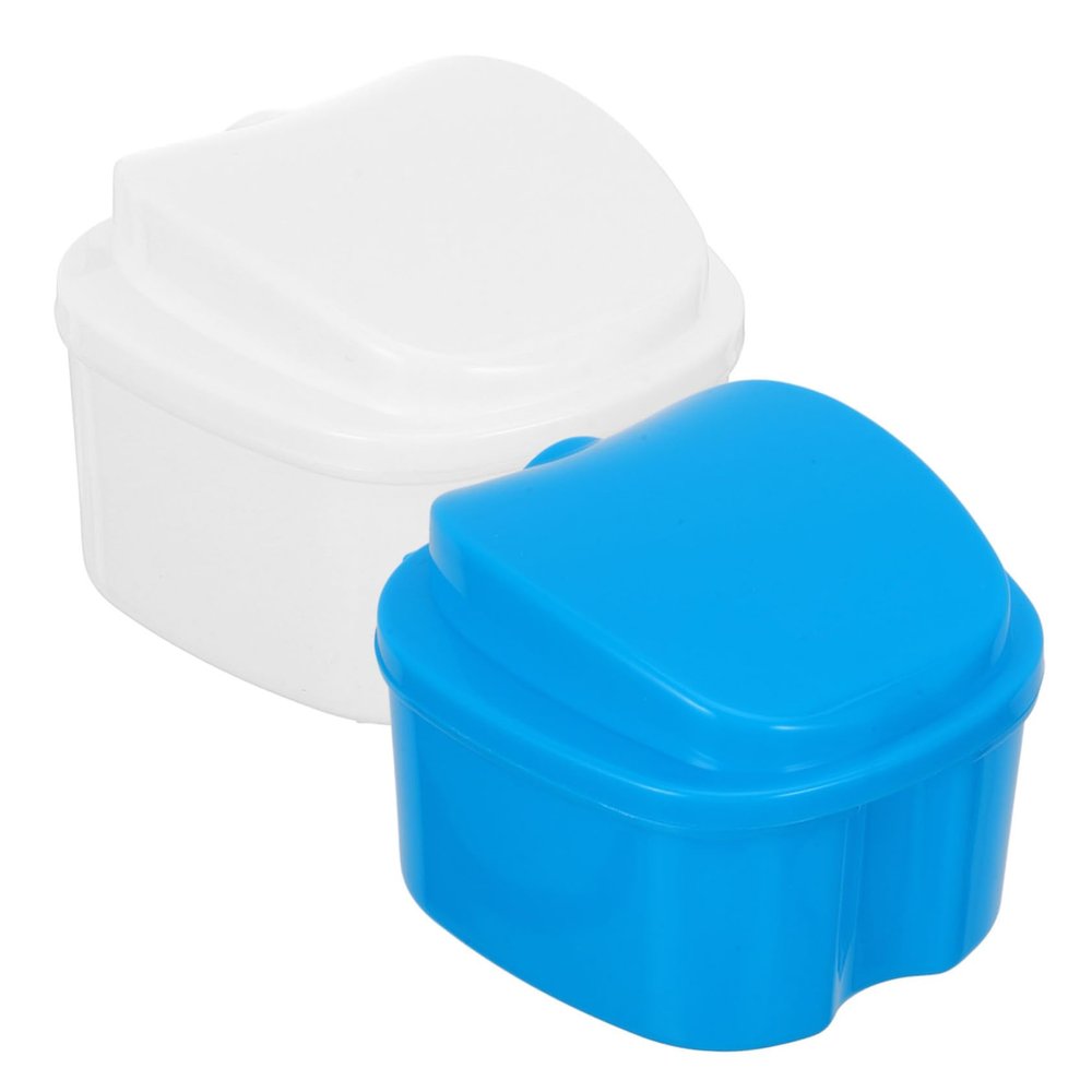 BIUDECO Denture Storage Container and Retainer Case with Clip 2Pcs Portable Plastic Denture Box for Maintaining Hygiene and Safe Carrying Suitable for False Teeth and Sports Mouth Guards