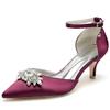 Closed Toe Satin Kitten Heels Wedding Shoes for Bride, Low Heels Ankle Strap Bridal Shoes, Rhinestones Shoes Pumps, Women's High Heels, Evening Party Dress Shoes,D,42 view 1