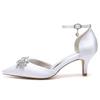 Closed Toe Satin Kitten Heels Wedding Shoes for Bride, Low Heels Ankle Strap Bridal Shoes, Rhinestones Shoes Pumps, Women's High Heels, Evening Party Dress Shoes,D,42 view 2