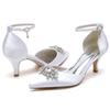 Closed Toe Satin Kitten Heels Wedding Shoes for Bride, Low Heels Ankle Strap Bridal Shoes, Rhinestones Shoes Pumps, Women's High Heels, Evening Party Dress Shoes,D,42 view 4
