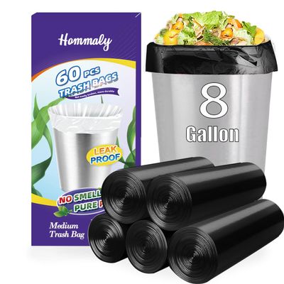 8 Gallon 60pcs Medium Black Trash Bags Strong Black Garbage Bags, Bathroom Trash Can Bin Liners, Plastic Bags for Office Home Kitchen, Waste Basket Liner, Fit 30 Liter, 7,8 Gal(8G60-Black)