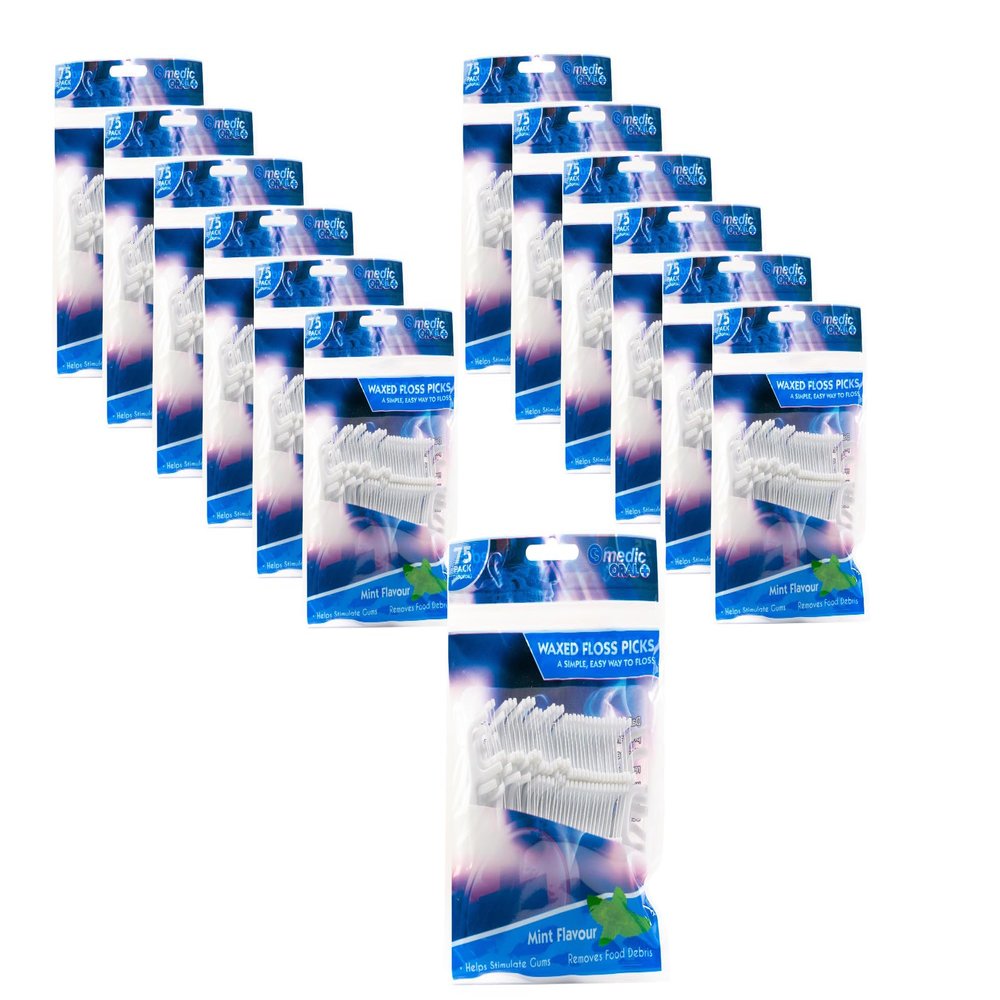 CS Medic Oral Waxed Dental Floss Tooth Picks, Mint Flavour, 900-Pack (12 Packs of 75)