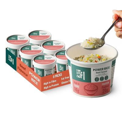 iTz noT Instant Power Protein Rice Pot Beef Flavour with Veggies 110g (Pack of 6) - Plant-Based- High Protein (20g), High Fibre (10g), Low Carb & Gluten Free, Fat Free, Instant Meal | Ready to Eat