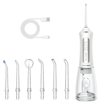 BarberBoss Rechargeable Water Flosser for Teeth & Gums, 5 Cleaning Modes, 5 Jet Tips, 300ml Tank, USB Cordless Oral Irrigator, IPX7 Waterproof & 360 Nozzle