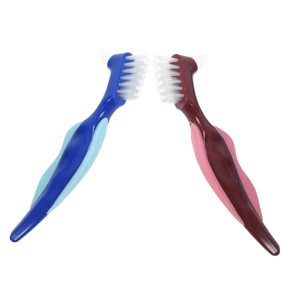 WEKAMOS Denture Toothbrush and Nylon Bristles 2pcs for Denture Cleaning Double Sided with Ergonomic Handle and Oral Care Cleaning at Home
