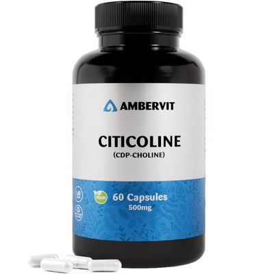 Citicoline (CDP Choline) 500 mg 60 Capsules High Strength for Memory, Focus & Mental Performance No Artificial Additives 2-Month Supply | Ambervit