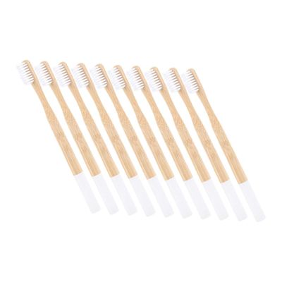 BAZEITFLOW 10pcs Bamboo Toothbrush Set for Adults with White Soft Bristles Natural Non Slip Handle Manual Toothbrushes for Travel and Daily Use