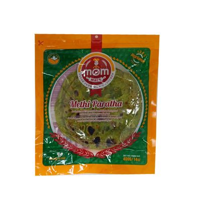 Mom Made Methi Paratha 400g Authentic Multi-Layered Indian Flatbread Prepared with Fenugreek Leaves and Spices No Added Preservatives Ready to Eat Indian Flatbread Pack of 1