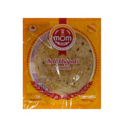 Mom Made Roti/Chapati 400g Soft, Homemade Style Indian Flatbread Heat and Serve No Preservatives Ready to Eat Authentic Taste Pack of 1