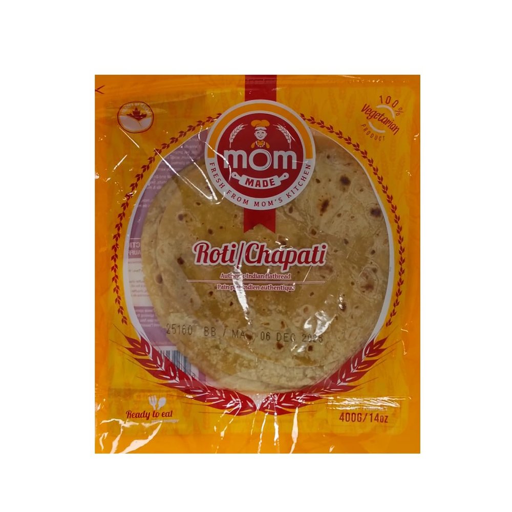 Mom Made Roti/Chapati 400g Soft, Homemade Style Indian Flatbread Heat and Serve No Preservatives Ready to Eat Authentic Taste Pack of 1