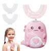 360 Kids Ultrasonic Toothbrush, Electric Tooth Brush with 2 U Shaped Silicone Brush Heads, Automatic Toothbrush with LED & Dino Look Light for Age 7~12 Years Boys and Girls (Pink 7~12 Years Old)