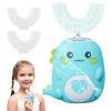 360 Kids Ultrasonic Toothbrush, Electric Tooth Brush with 2 U Shaped Silicone Brush Heads, Automatic Toothbrush with LED & Dino Look Light for Age 7~12 Years Boys and Girls (Green 7~12 Years Old)