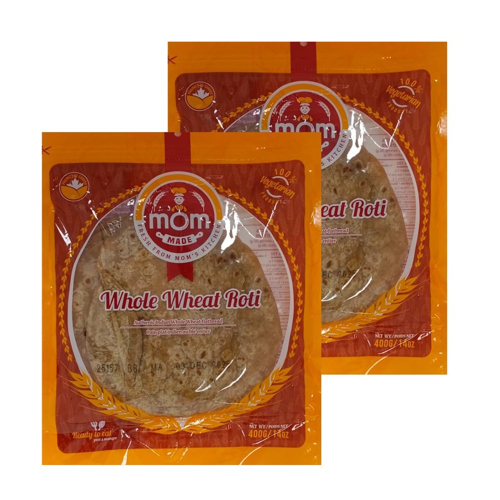 Mom Made Whole Wheat Roti 400g Authentic Indian Whole Wheat Flatbread No Added Preservatives Ready to Eat Indian Flatbread Pack of 2