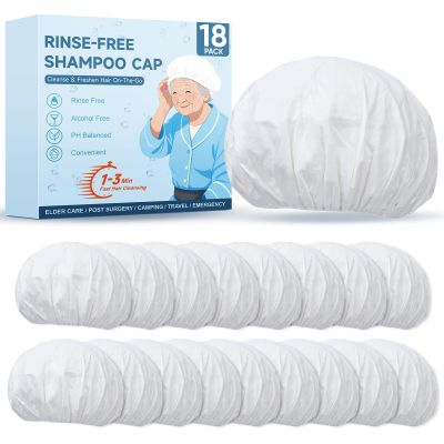 18 Pack Shampoo Caps No Rinse, Waterless Shampoo Caps for Bedridden Patients, Elderly, Women, Adults, Hair Washing Caps for Post Surgery, Hospital Stays, Travel