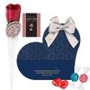 Chocolate Milk Love Heart Sweets Gift Box with Rose & Card - Christmas, Valentine or Birthday Gifts For Women Wife, Girlfriend & Mens Gift Set (Blue Heart)