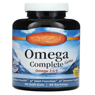 Norwegiian Omega Complete Gems, 3-6-9, 50 mcg, Natural Lemon, Gluten-Free 90 Soft Gels