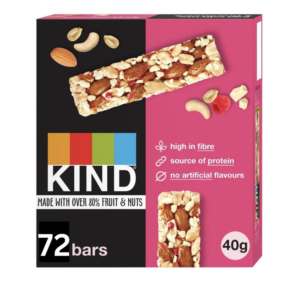 Kind Bars, White Chocolate Raspberry, Healthy Snack, Gluten Free Snack Bars, No Artificial Colours, Flavours or Preservatives, Multipack 72 x 40g