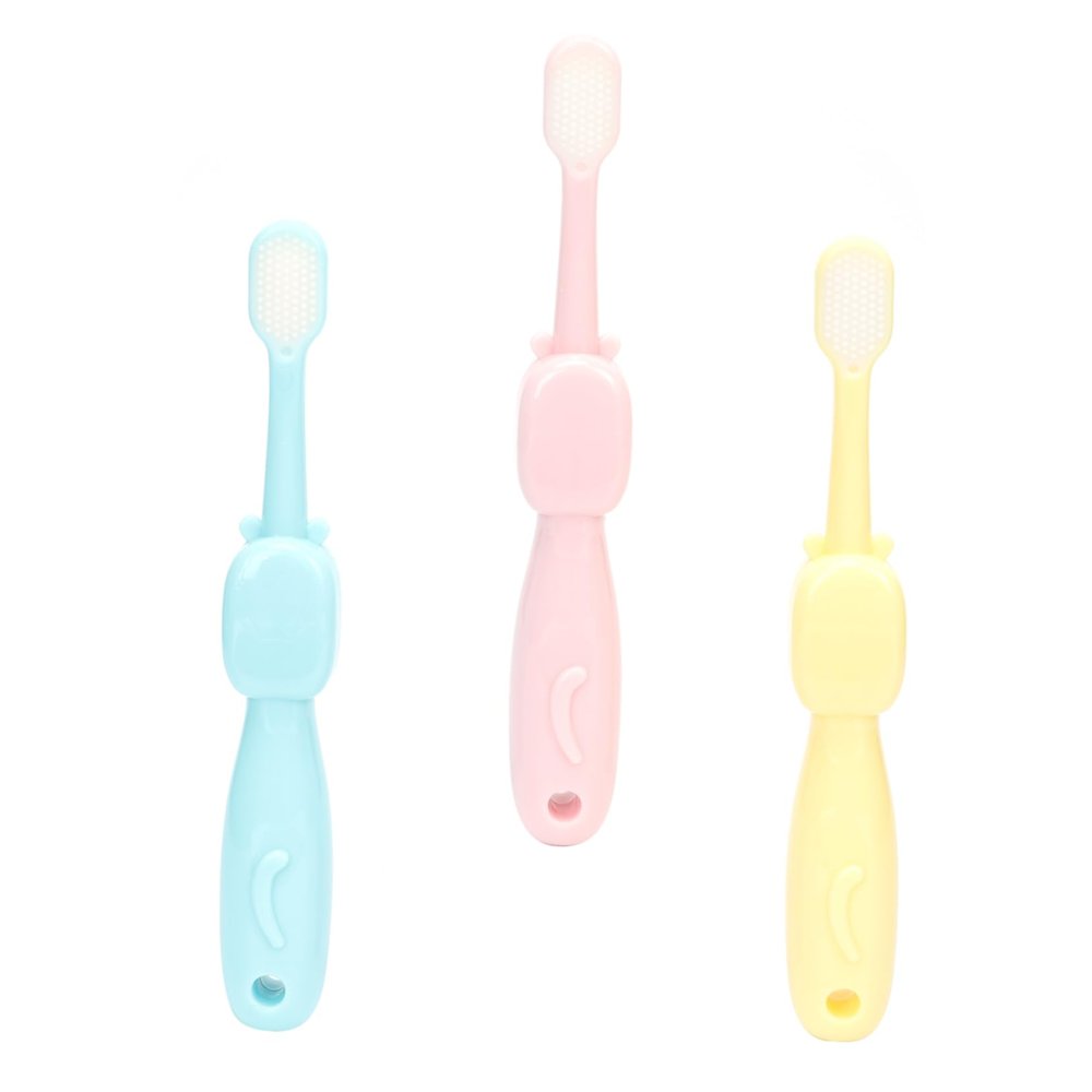 ERINGOGO 3PCS Cartoon Hippo Toothbrush Set with Soft Cozy Bristles for Durable Resilient Bristle Brush Set Pink Yellow Material for Deep Cleaning