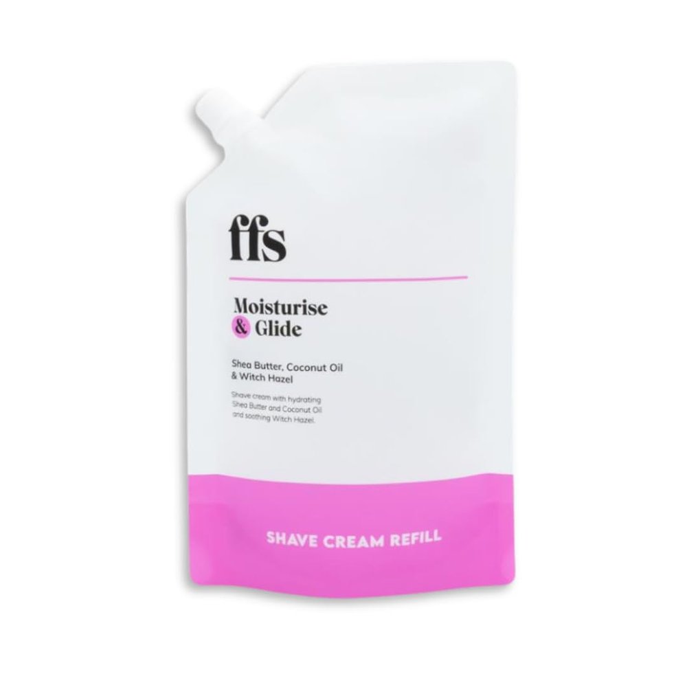 FFS Beauty Shave Cream Refill Pouch 300ml | Vegan Moisturising Shaving Cream with Coconut Oil, Shea Butter & Witch Hazel | Sustainable Refillable Pouch for Smooth & Silky Skin