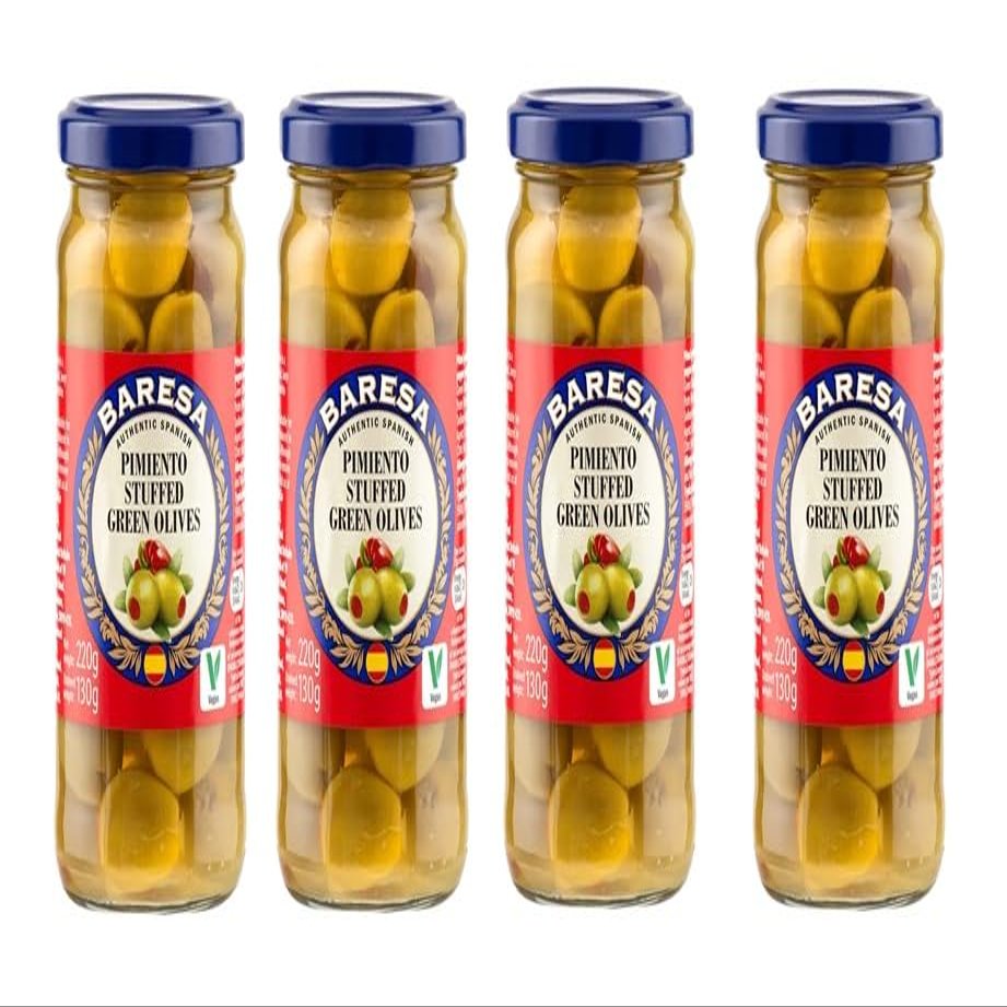 Authentic Spanish Pimiento Stuffed Green Olives Assorted 220g. (Pack of 4)