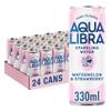 AQUA Libra Sparkling Water, Sugar Free Fruit Water, No Sugar, No Calories, Strawberry & Watermelon, 330 ml, Pack of 24 Cans view 1