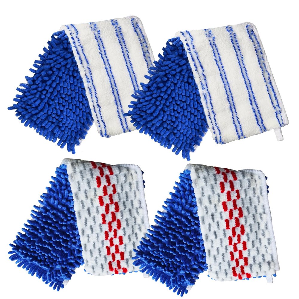 4 Pack Mop Heads Replacements Compatible with O-cedar Dual-Action Flip Mop, Chenille + Microfiber Mop Refills for Dry/Wet Use, Reusable and Machine Washable Dust Mop Cloths for Hardwood Floor Cleaning