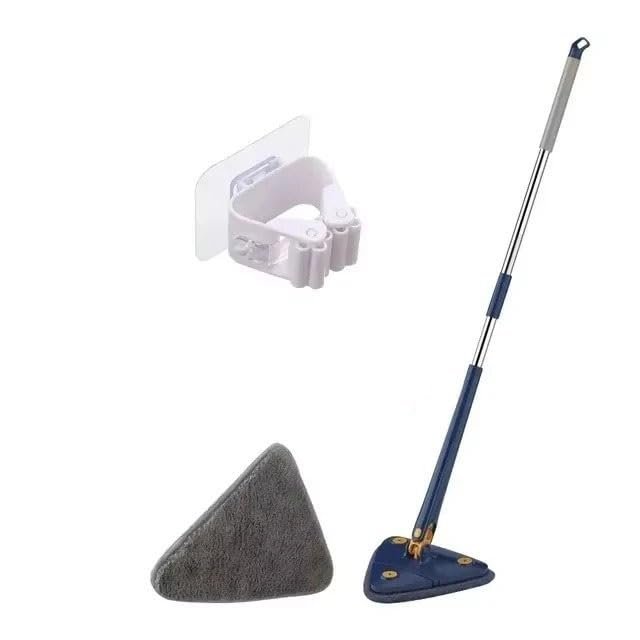 1pcs Rotatable Telescopic Triangle Mop 360 Spin Cleaning Squeeze Wet And Dry Use Water Absorption For Home Floor Ceiling(Blue-5pc-cloth)